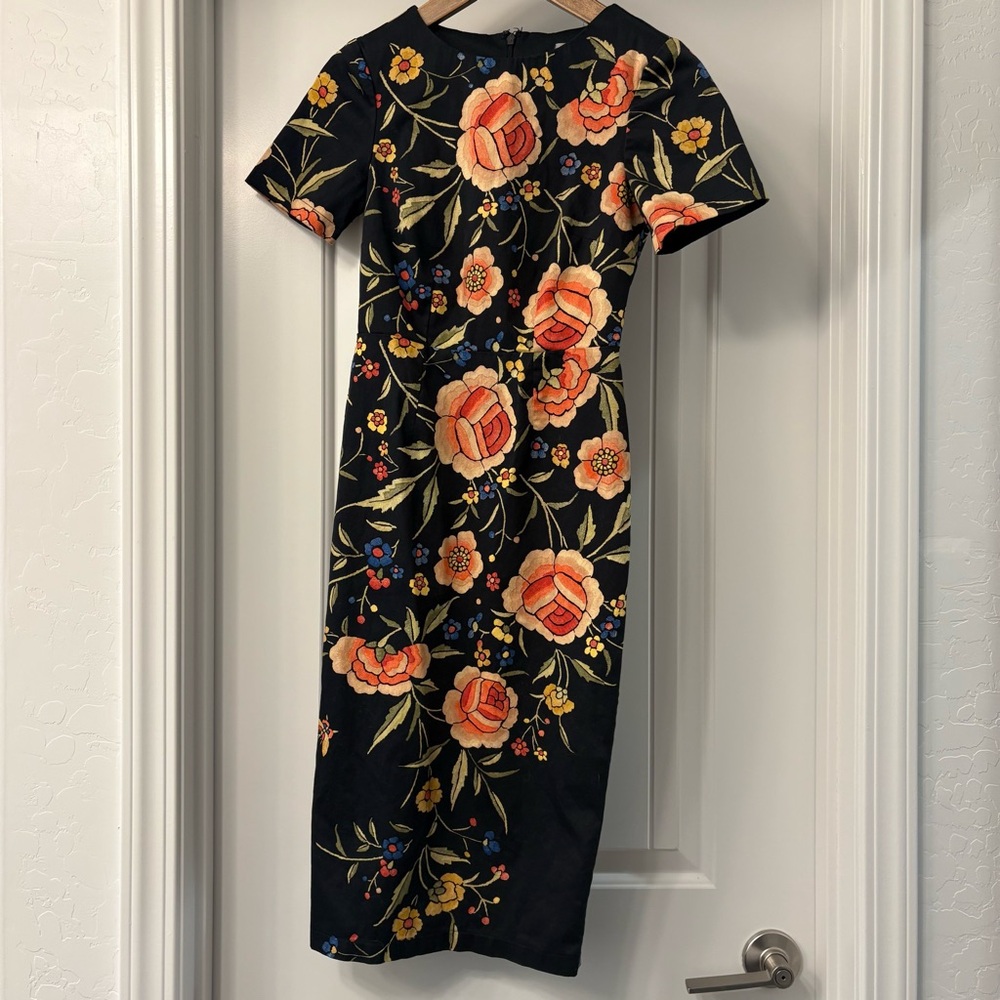 ASOS Wiggle Dress In Floral Embroidery Print US 00 UK 2 midi floral